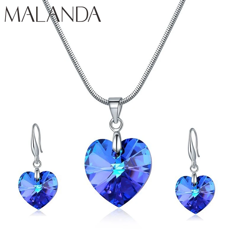 

Malanda Fashion XILION Heart Crystal From Swarovski Set Necklace Drop Earrings For Women Jewelry Sets Wedding Party Girls Gift