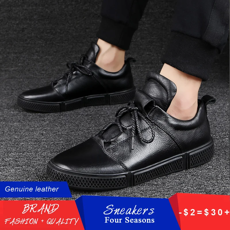 DENGKELAI Genuine Leather Casual Shoes for Men Large Size Rubber Sole leather Footwear Luxury Brand Sneakers 2019 | Обувь