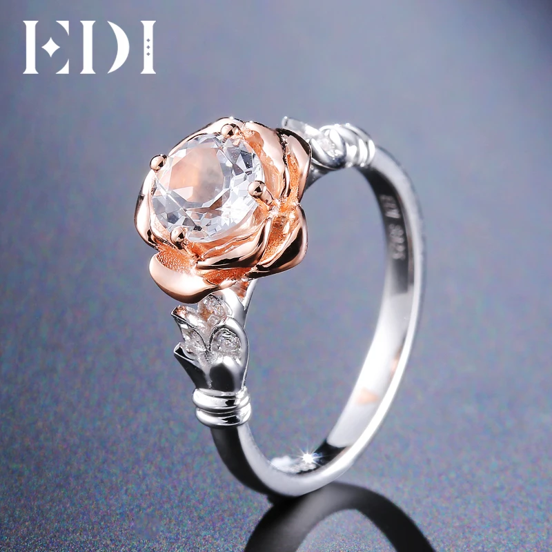 EDI Роскошный цветок Круглый Муассанит (D F VVS1) кольца 14K розовое Белое Золото
