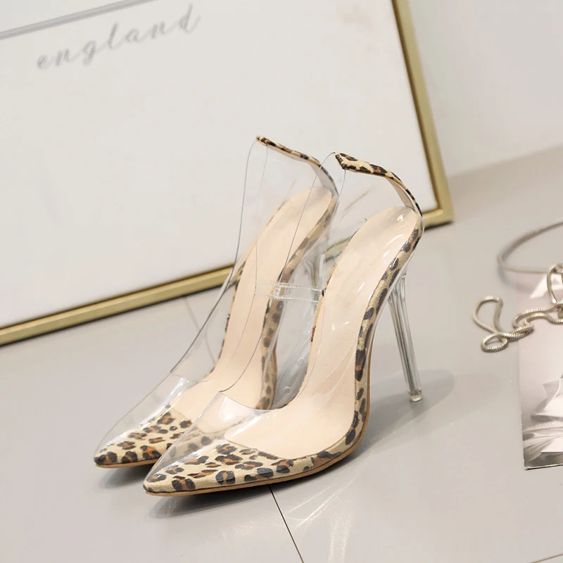 Женские туфли лодочки с леопардовым принтом WOOS BOBO прозрачные вечерние из ПВХ на