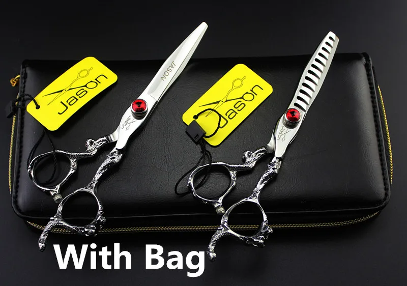 One Pair With Bag 333#6,0 ''бренд Jason высокое качество Парикмахерские ножницы JP 440C ножницы для челки Барберы ножницы для резки Thinning ножницы для волос - Цвет: One Pair With Bag