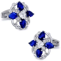 sparta plated with white gold dark blue aaa class zircon cufflinks mens cuff links free shipping metal buttons