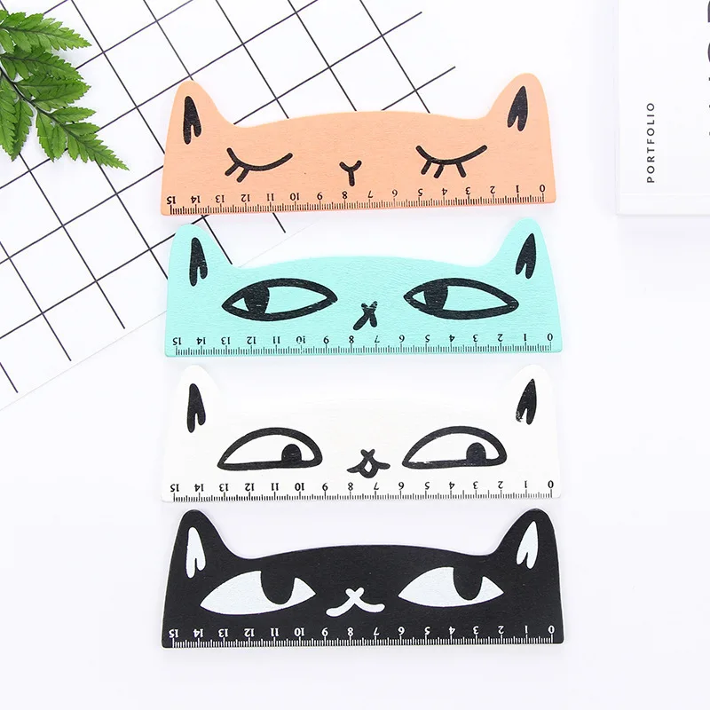 

1 PCS Cartoon Kawaii Cute Cat Modeling Wooden Ruler Student Ruler Prizes Korea Creative Stationery School Supplies