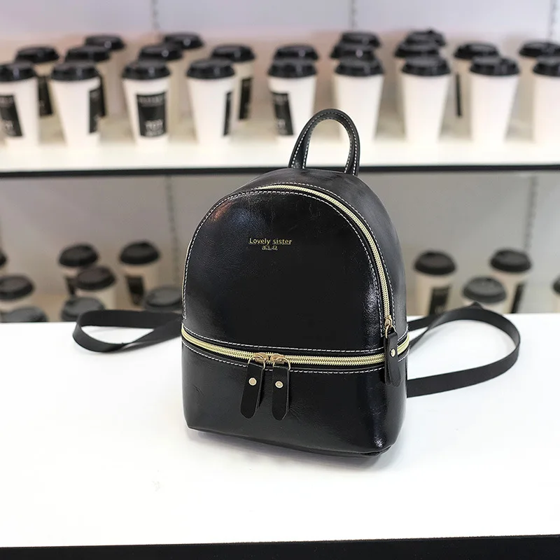 Oil Leather Teenage Girl Backpack 2019 New Korean Style Women Shoulder Bag Large Capacity Portable School Bagpack for Little Kid | Багаж и