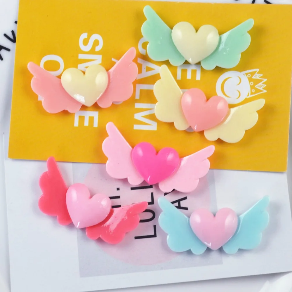 100pcs/lot 35mm Mixed Super Kawaii Resin Angel Wings Cabochon Embellishme Flatback For Kids DIY Hair Scrapbooking Craft Favor | Дом и сад