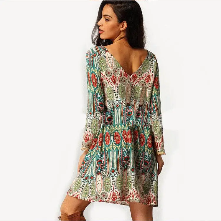 Женское Повседневное платье в национальном стиле с цветочным принтом круглым