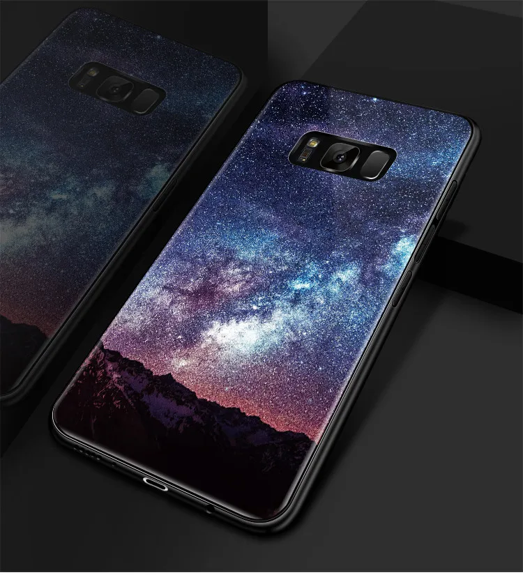 Закаленное Стекло телефонные чехлы для samsung Galaxy S8 S9 роскошный крутой Космос Луна