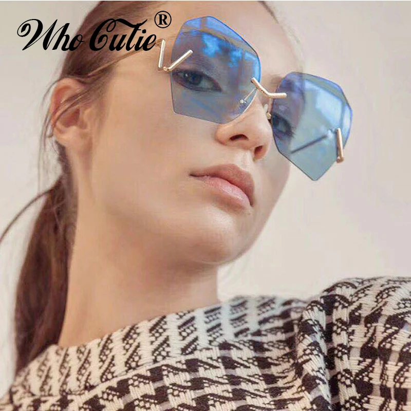 Солнцезащитные очки WHO CUTIE винтажные без оправы с многоугольным покрытием