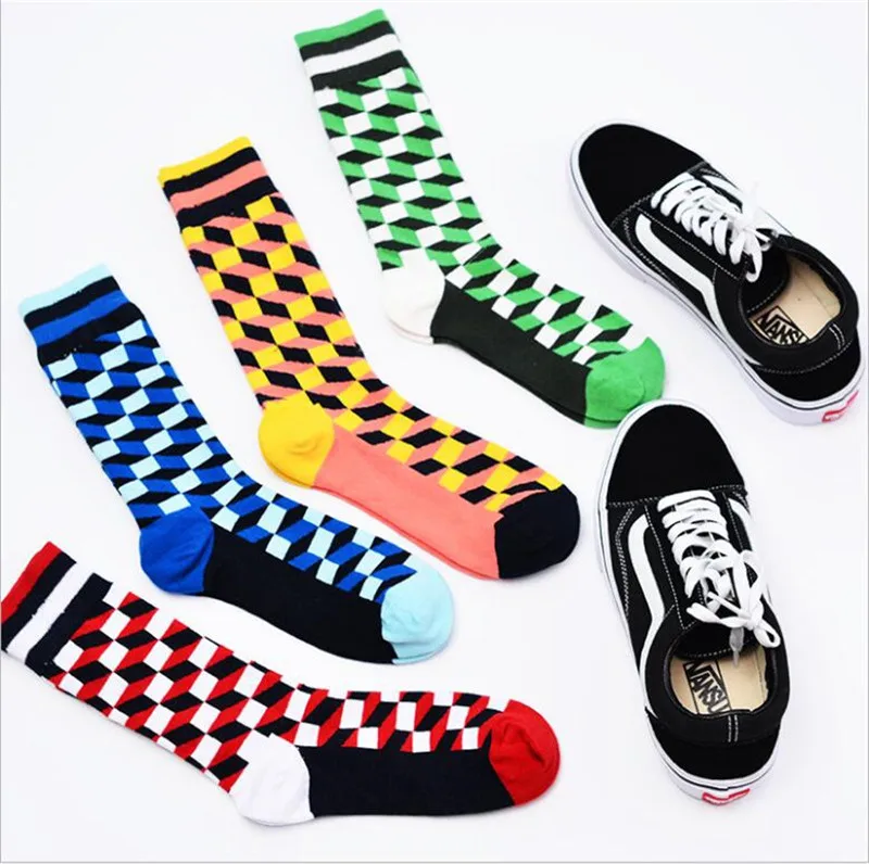 CRAZY FLY Colorful Cotton Men Happy Socks Striped Plaid Women Unisex Funny Harajuku Casual Breathable for Christmas Gift | Женская