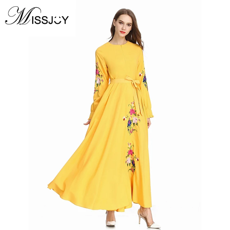 Женское платье макси MISSJOY белое с рукавами фонариками и цветочной вышивкой на