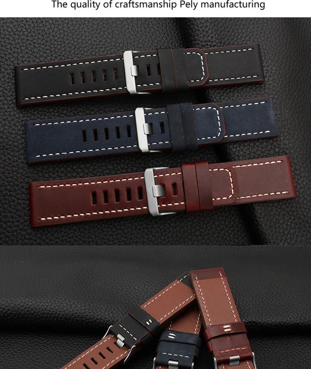 PEIYI replacement leather watchband for Garmin Fenix 3 26mm black brown genuine leather strap with tools and connecting rod