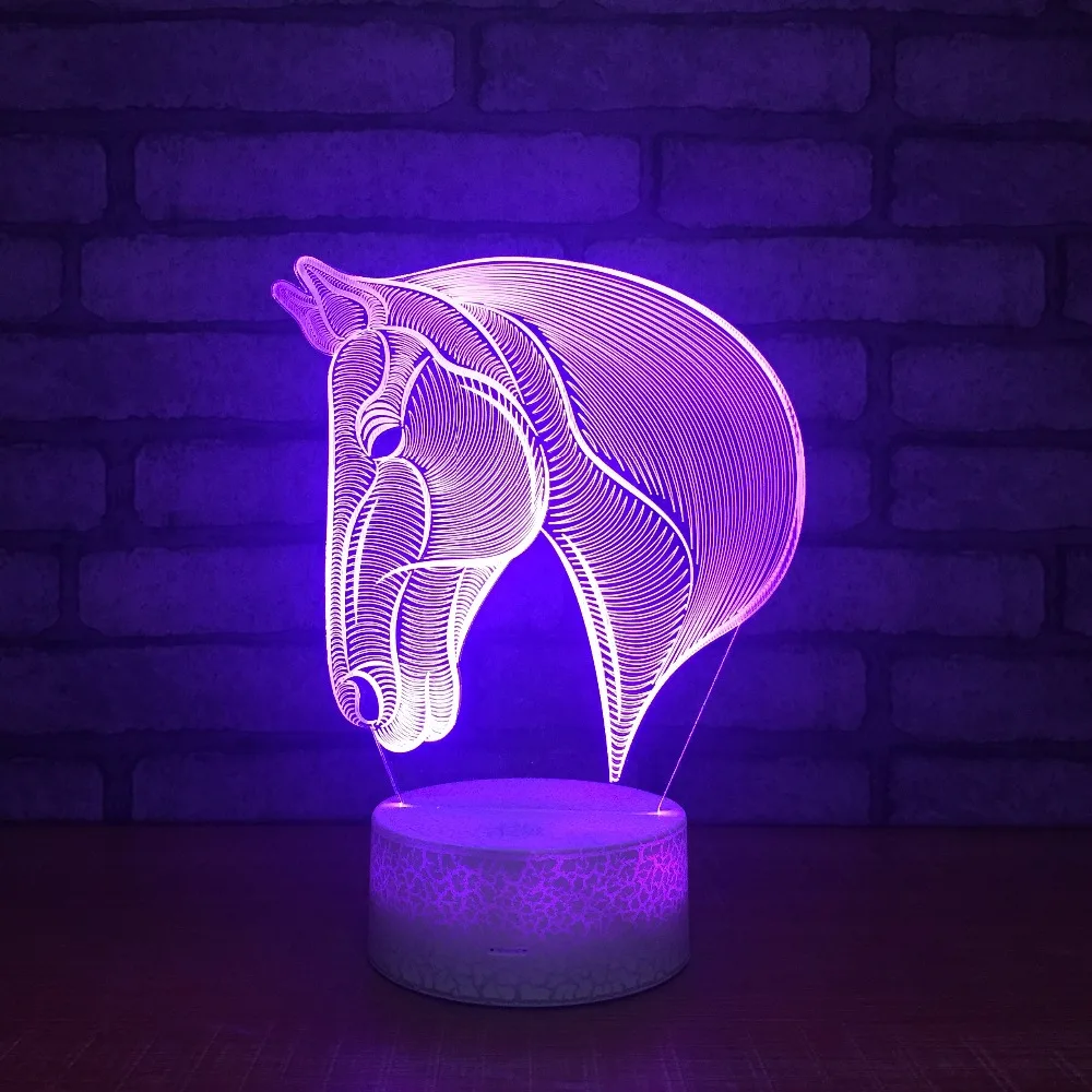 Бусины кракле белое основание 3D лошадь 7 Цвета изменение LED Настольная лампа