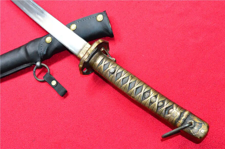 Military Japanese Cavalry Saber Sword Samurai Katana Brass Handle Hide&Steel Sheath