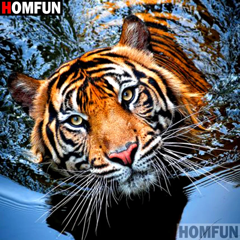 HOMFUN полный квадратный/круглый дрель 5D поделки алмазов картина "Тигр" Вышивка крестом домашний декор A08020