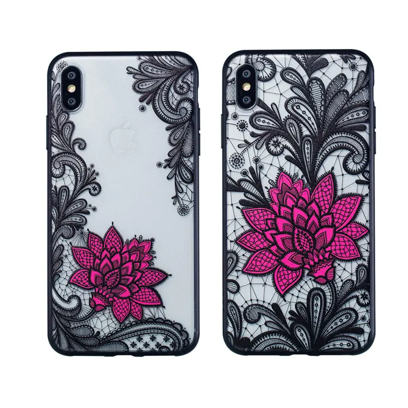 Кружевной чехол с розой для iphone XS Max X 10 6 6S Plus тонкий цветами 8 7 5 5S se XR s
