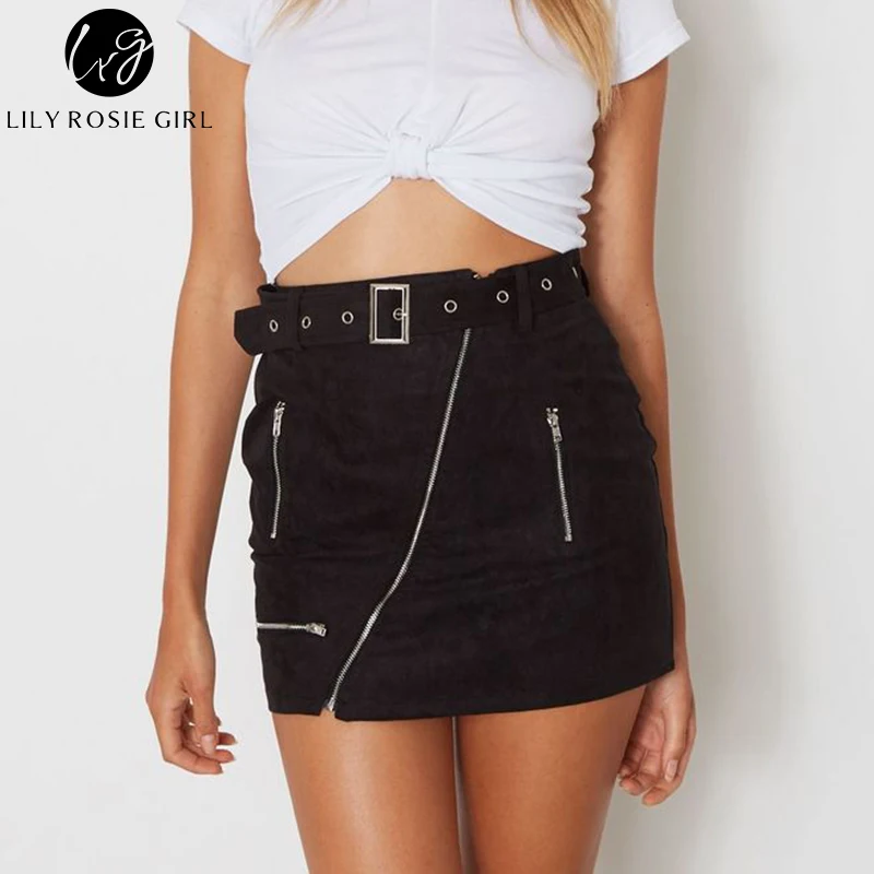 Lily Rosie девушка Серый сексуальная летняя замша Женская модная юбка молния пояса