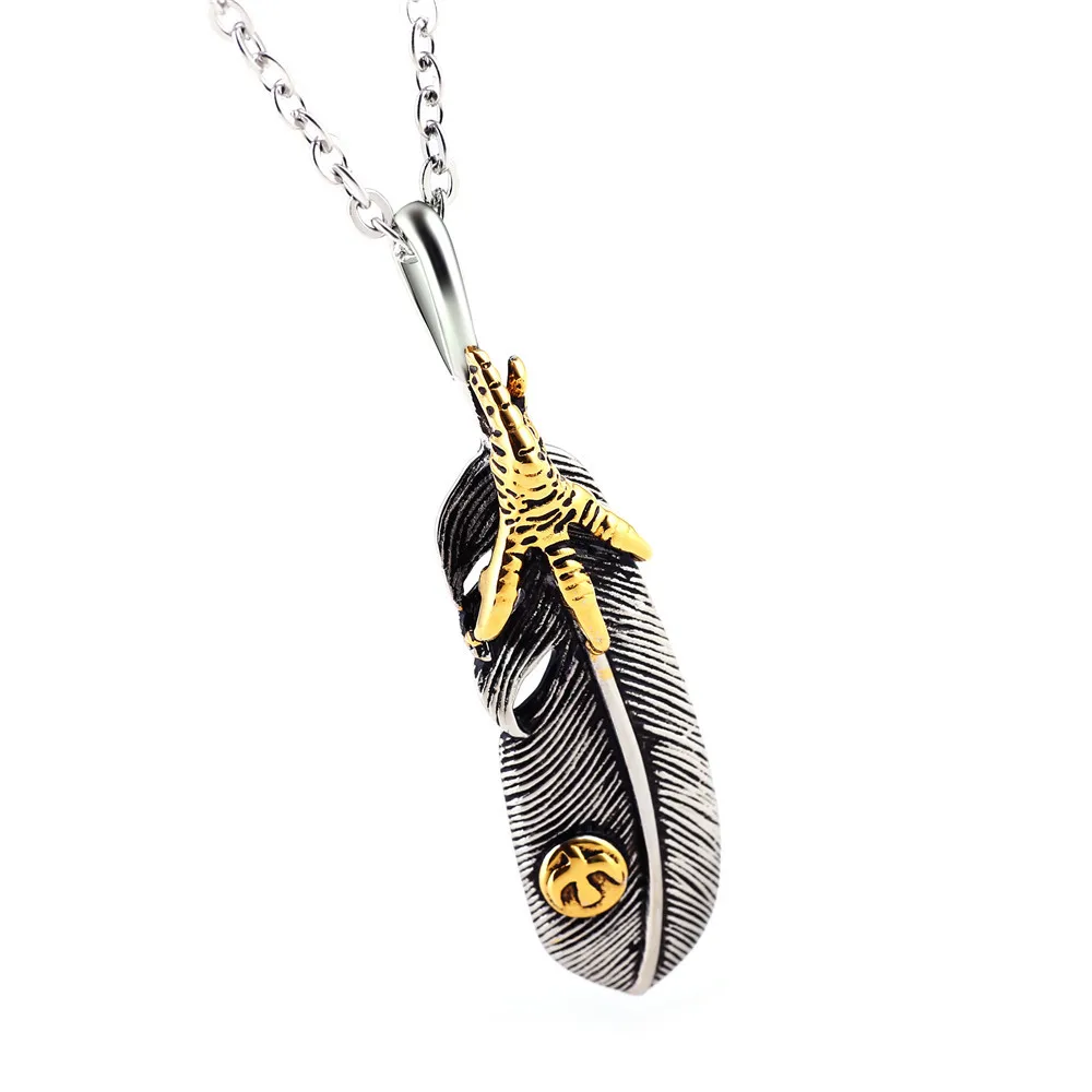 Monla Japan Takahashi Goro's Titanium Hiphop Men Necklace punk style feather pendant shape Long Chain Stainless steel pendant images - 6