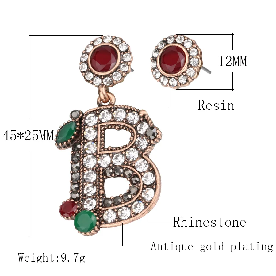 Kinel 2017 New Vintage Turkish Earrings For Women Antique Gold Color Letter B Asymmetry Drop Earring India Style Jewelry | Украшения и
