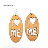 whomewho natural wood africa laser cut i love me heart geometric earring vintage party african afro jewelry wooden diy club gift