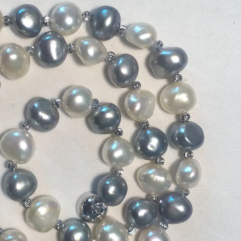 Natural 8-9MM Baroque Freshwater Pearl Necklace White Grey Shaped magnet clasp |