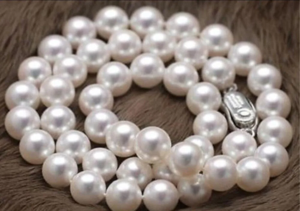 

natural 9-10mm AAA+ south sea white Round pearl necklace 18"