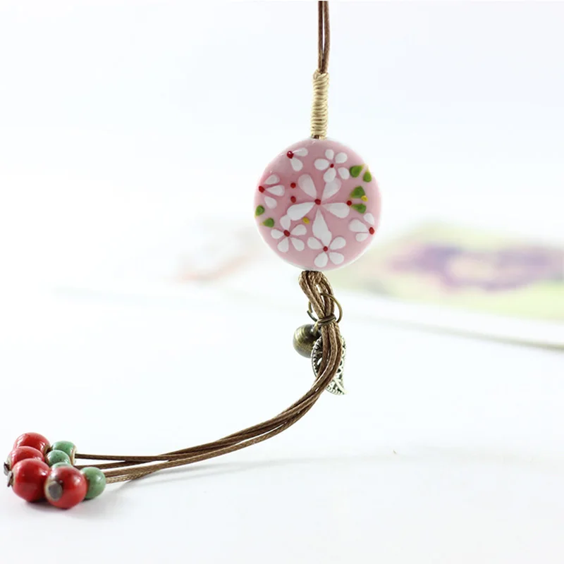 Керамический цветок кулон ожерелье полый листья чокер длинная плетеная