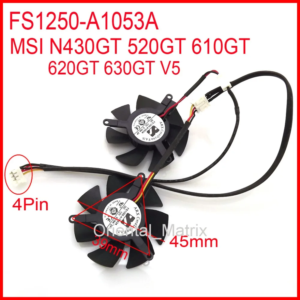 FS1250 A1053A 12V 0.19A 45 мм 39x39x39 3 провода 4Pin для MSI N430GT 520GT 610GT 620GT 630GT V5 Вентилятор Охлаждения