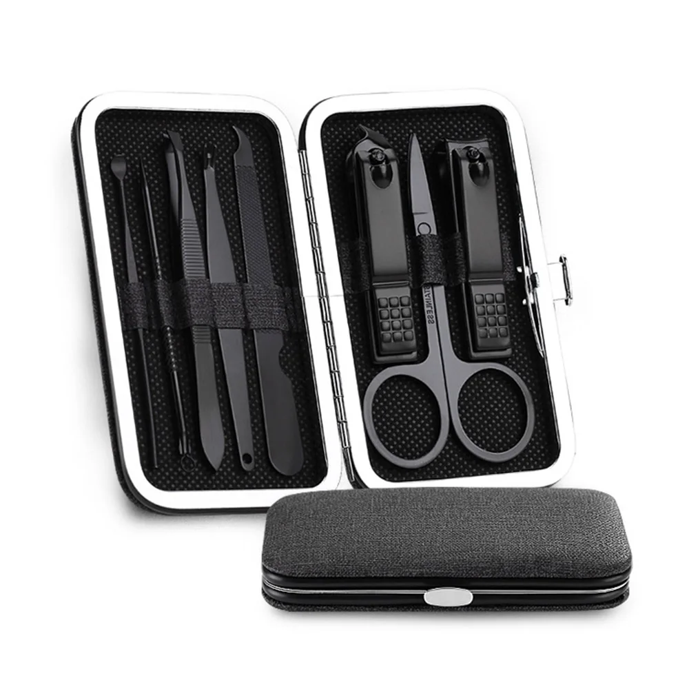 8pcs Nail Art Manicure Tools Set Nails Clipper Scissors Tweezer Knife Manicure Sets Stone Pattern Case For Nail Manicure