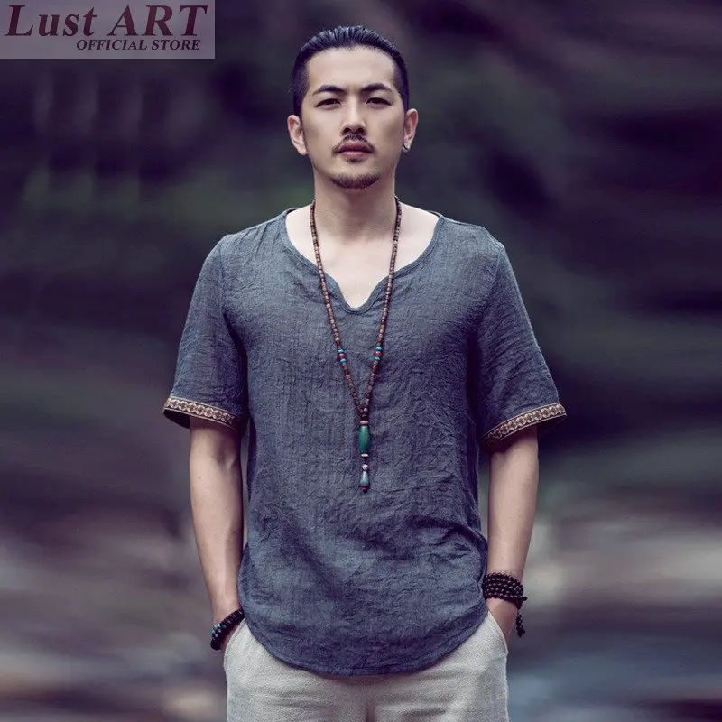 Рубашка Мужская льняная традиционный китайский магазин одежды AA068|chinese clothing for