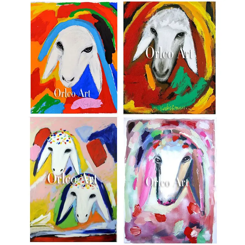 Hand Painted Sheep Head Menashe Kadishman Art Imitation Painting Reproduction Animal Oil on Canvas for Room Decor Color | Дом и сад