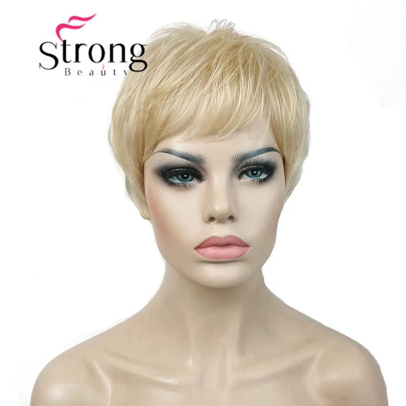 StrongBeauty супер короткий слоистый и Spikey блонд полный синтетический парик парики черный коричневый цвет выбор