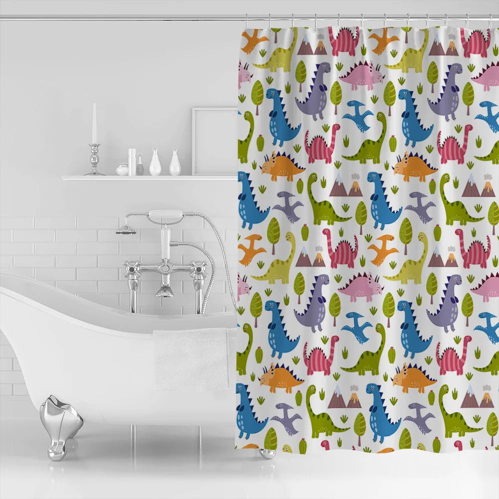 OURHouse Lovely Dinosaur Patterns Shower Curtain 84 Inch Liner Bathroom Sets Childrens Unique Girls Rings Cloth Hooks Cool Cu | Дом и сад