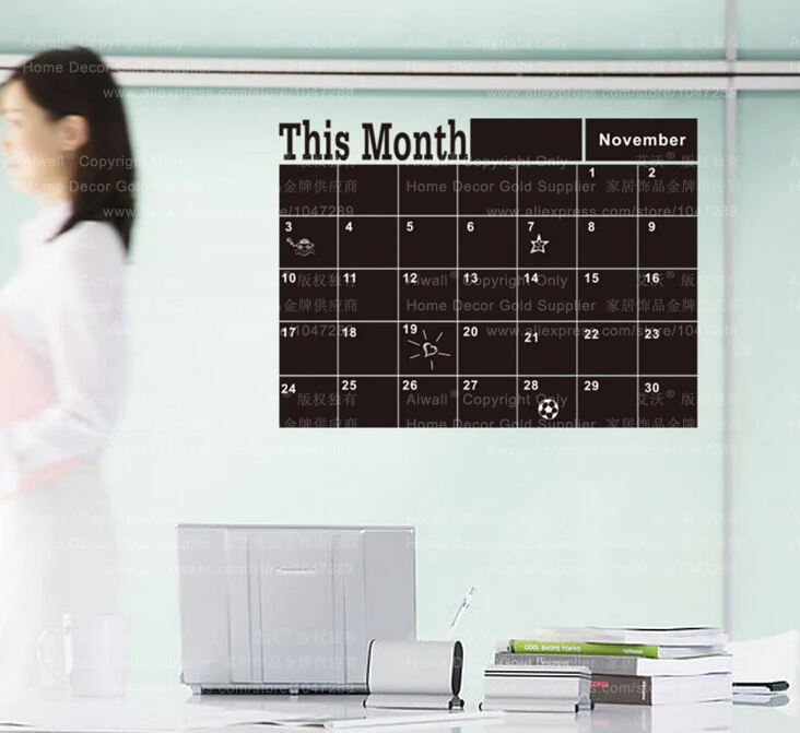 206 ежемесячный планировщик настенная доска фотообои из черного винила Съемный