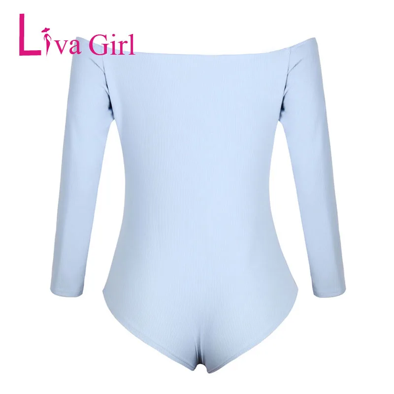 LIVA GIRL Сексуальный костюм в обтяжку для женщин сплошной длинный рукав с открытыми плечами Обтягивающие Комбинезоны женские боди Топы комбинезон черный S-XL