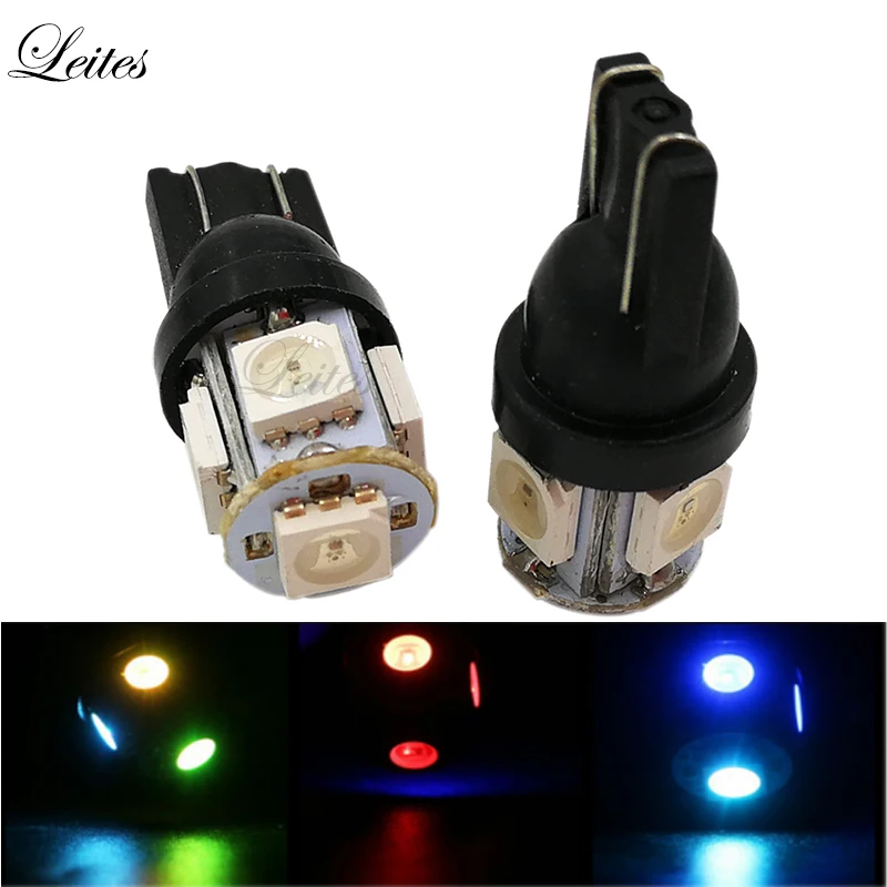 Leite 10 шт. W5W RGB Сменные цвета 15 режимов Светодиодный t10 ширина лампы сигнальный