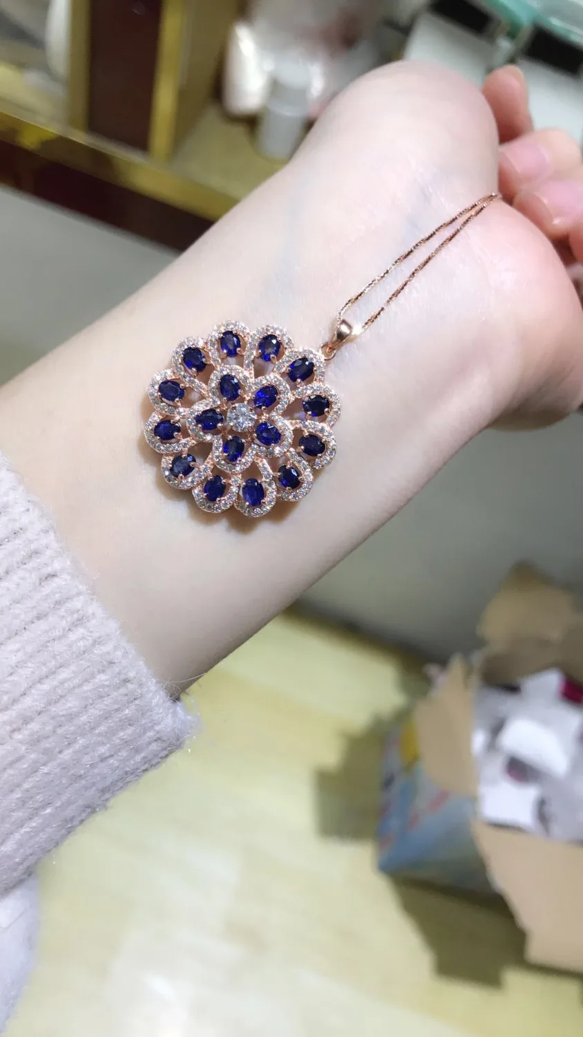 Женский кулон из серебра 925 пробы с натуральным голубым сапфиром|silver round|jewelry
