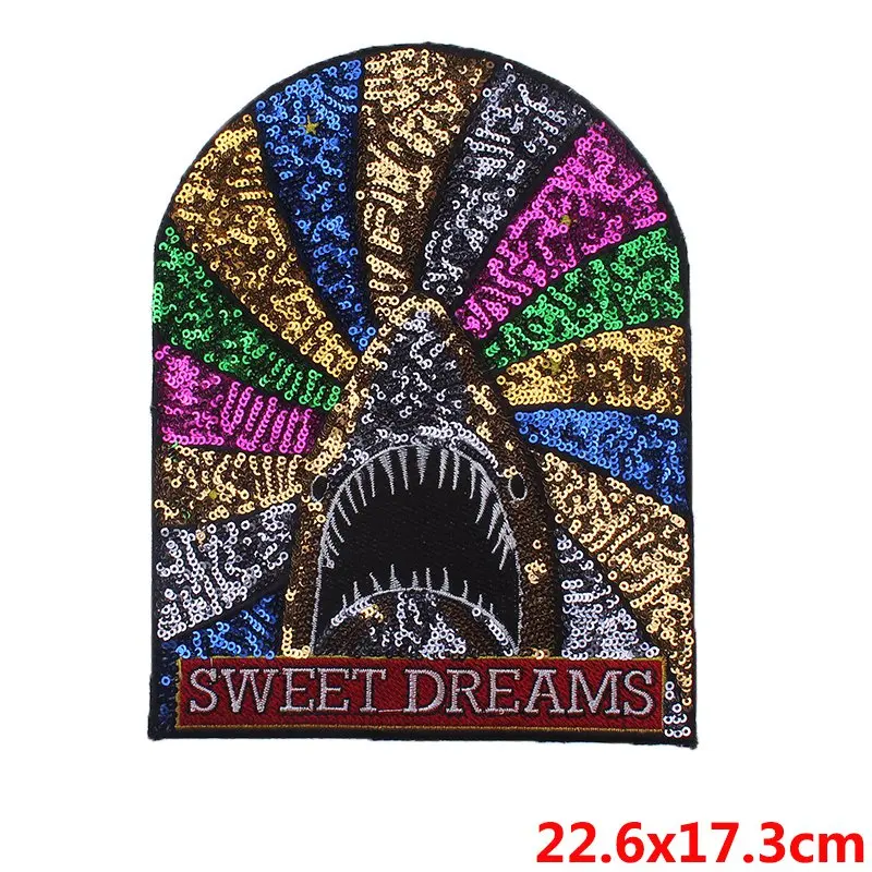 Праджня большой витраж Shark патч хиппи гладить на патчи для глажения ткани дешевые