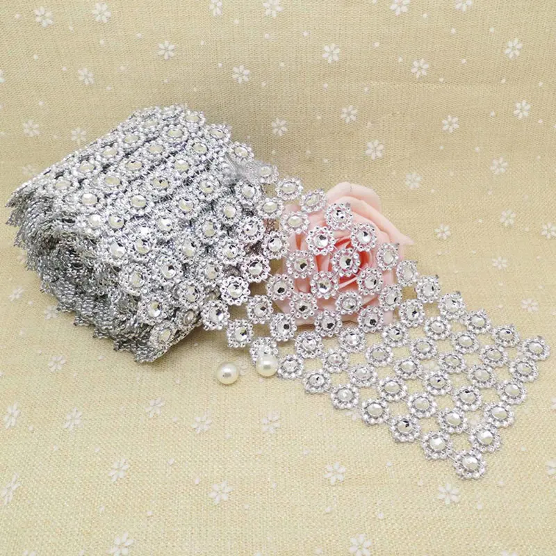 1 ярдов серебряные стразы ромашки цветок Алмазная сетка рождественские
