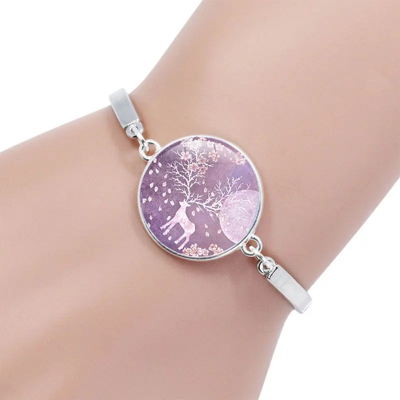 New Arrive Elk Forest Pattern Glass Cabochon Bracelet Christmas Deer Silver Color Adjustable Bangle Women Men Kids Gift Jewelry | Украшения