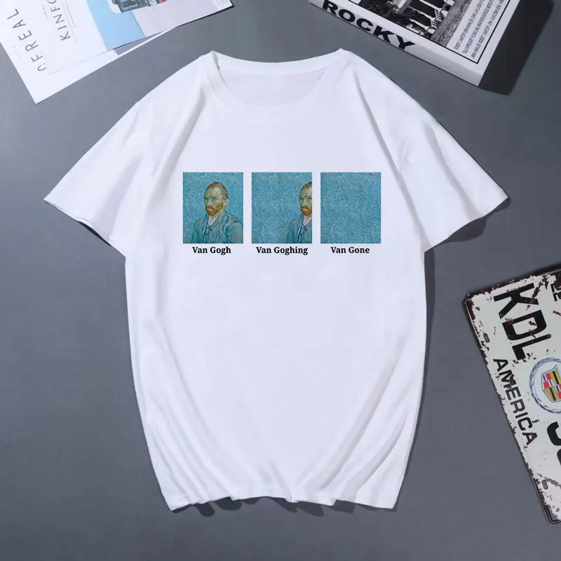 Женские летние футболки 2019 Модная белая футболка Harajuku Van Gogh забавная женская в