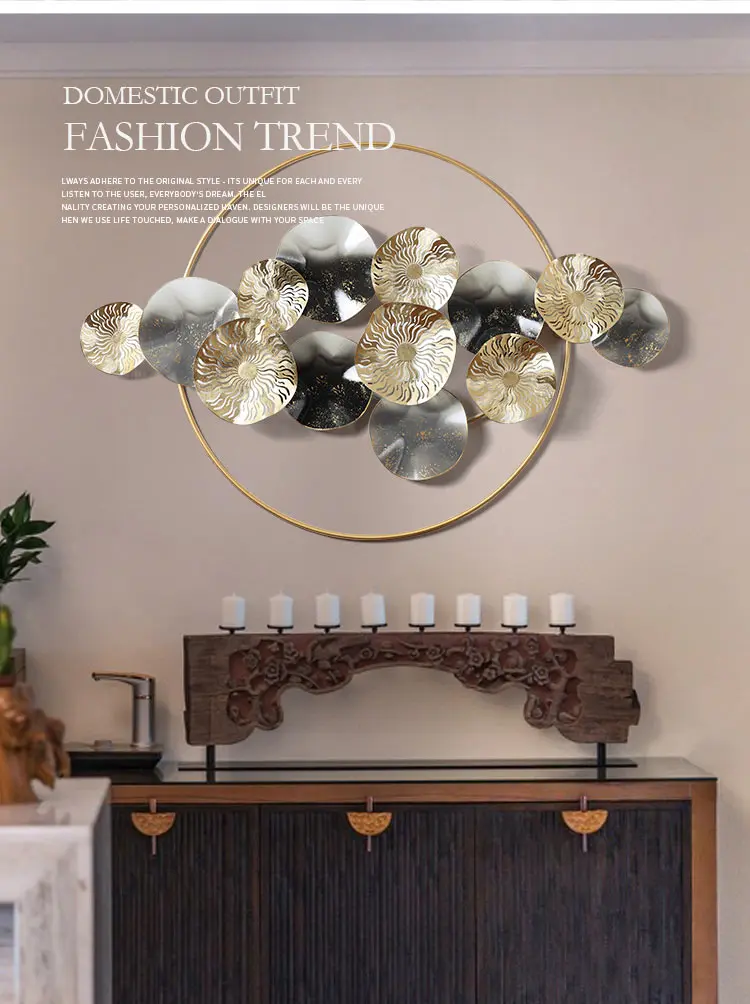 New Chinese 3D Stereo Wrought Iron Wall Hanging Round Shape Wall Decoration Crafts Home Livingroom Sofa Background Ormaments Art