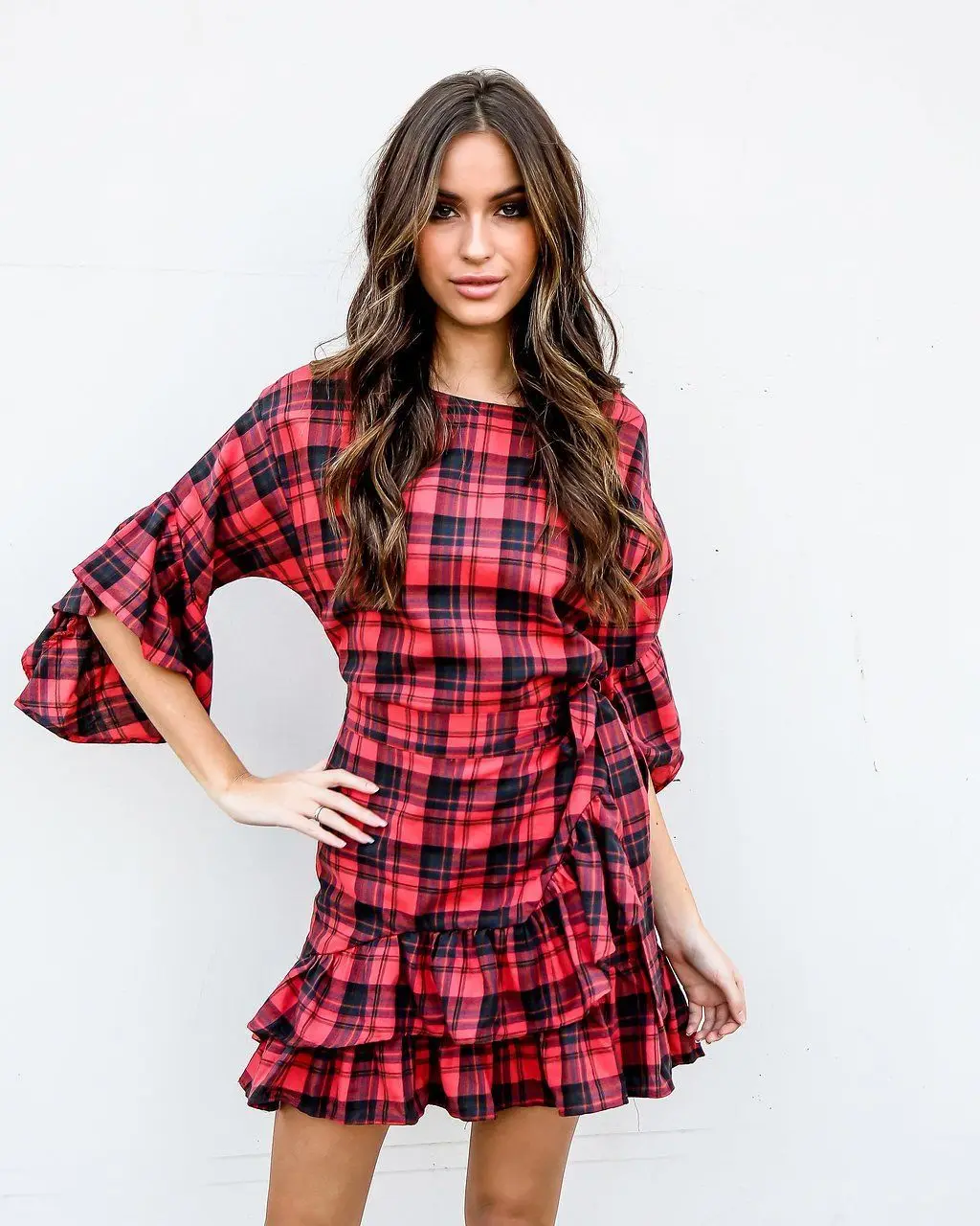 Модное женское платье клетчатое Повседневное весна 2018 новые платья с длинным