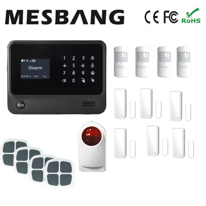 

white wifi GSM alarma system 4 pir sensor 6 door sensor 1 wireless outdoor siren with English French Russian Spanish,Dutch