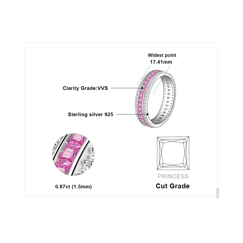 JewelryPalace X Mark 0.8ct Princess Cut Created Pink Sapphires Rings Channle Sets Ring 925 Sterling Silver Gifts For Mom/Women | Украшения