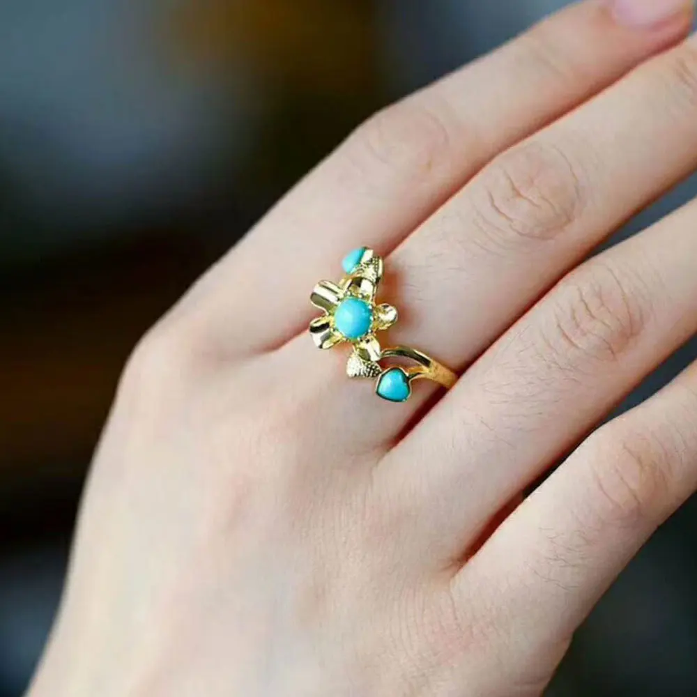 Женское кольцо из серебра 925 пробы RADHORSE регулируемое серебряное с бирюзовым