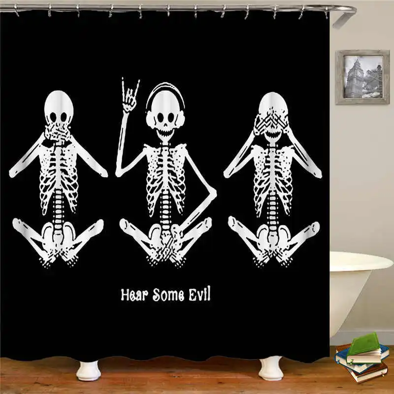 Современная более длинная смешной череп Ванная комната ткань для занавесок душа