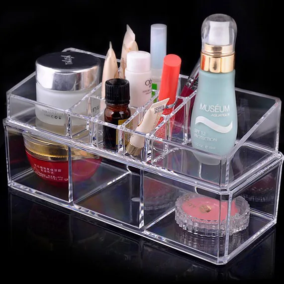 11+3 Grid Acrylic Transparent Makeup Organizer Storage Box Nail Polish Brushes Eyeliner Pencil Stand Cotton Pad Cosmetic Holder | Дом и сад