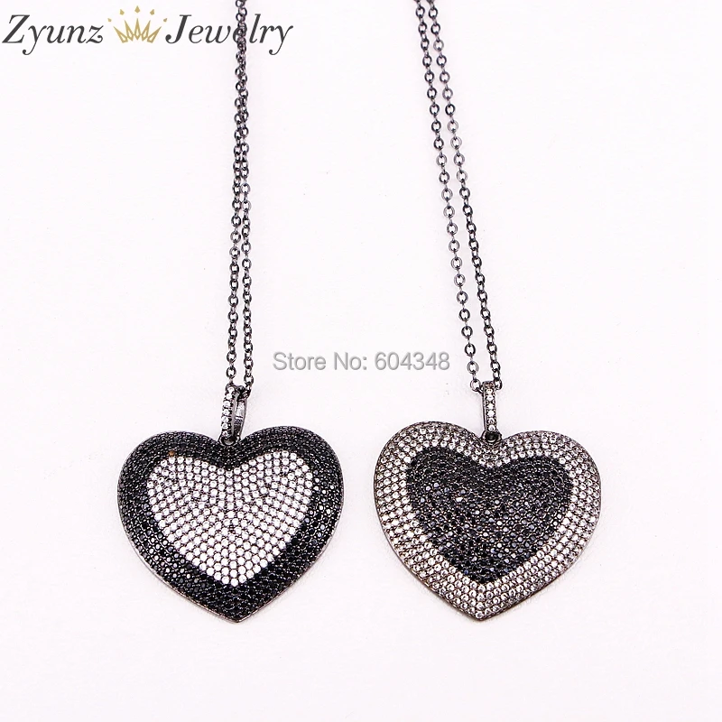 

5 Strands ZYZ300-4093 Micro Pave CZ Stone Necklace Gun Black Metal Heart Necklaces & Pendants Lady Gifts