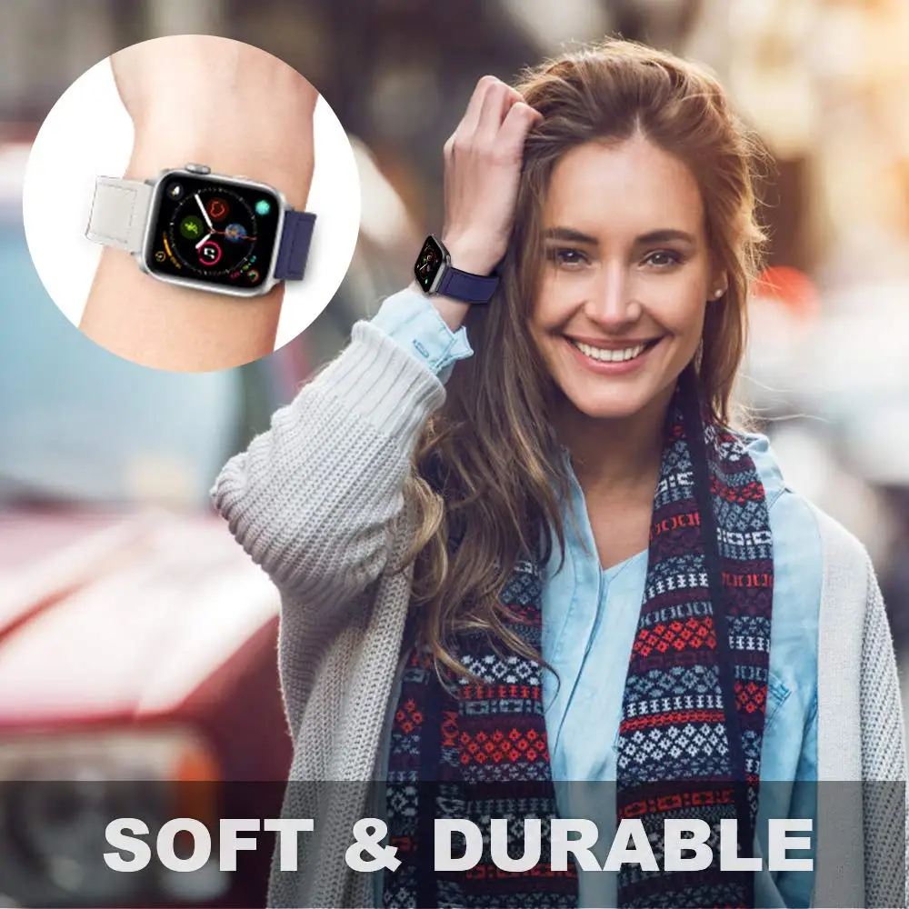 JANSIN двухцветная кожа ремешок для apple watch серии 5/4 3/2/1 из натуральной кожи спортивный ремешок для наручных часов iWatch 38 мм 42 мм 40 мм 44 мм