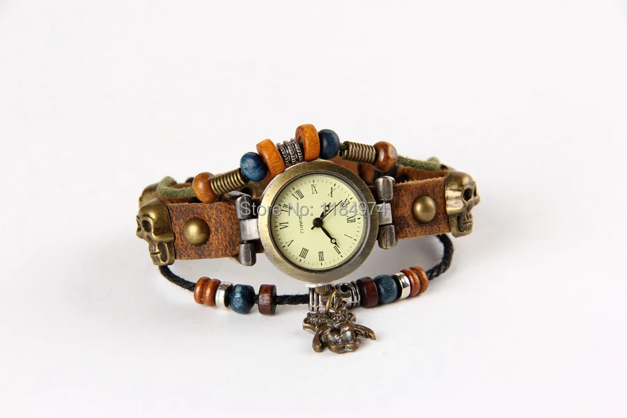 New Fashion Cow Leather watches with wooden bead Retro little Owl dress Analog watch for women c016|watch quality|watch f1watch |